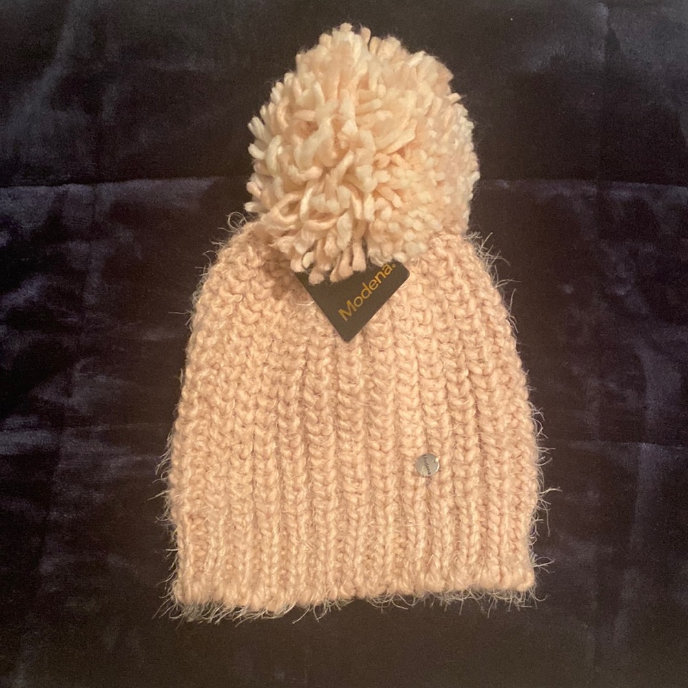 Soft pink pom pom hat